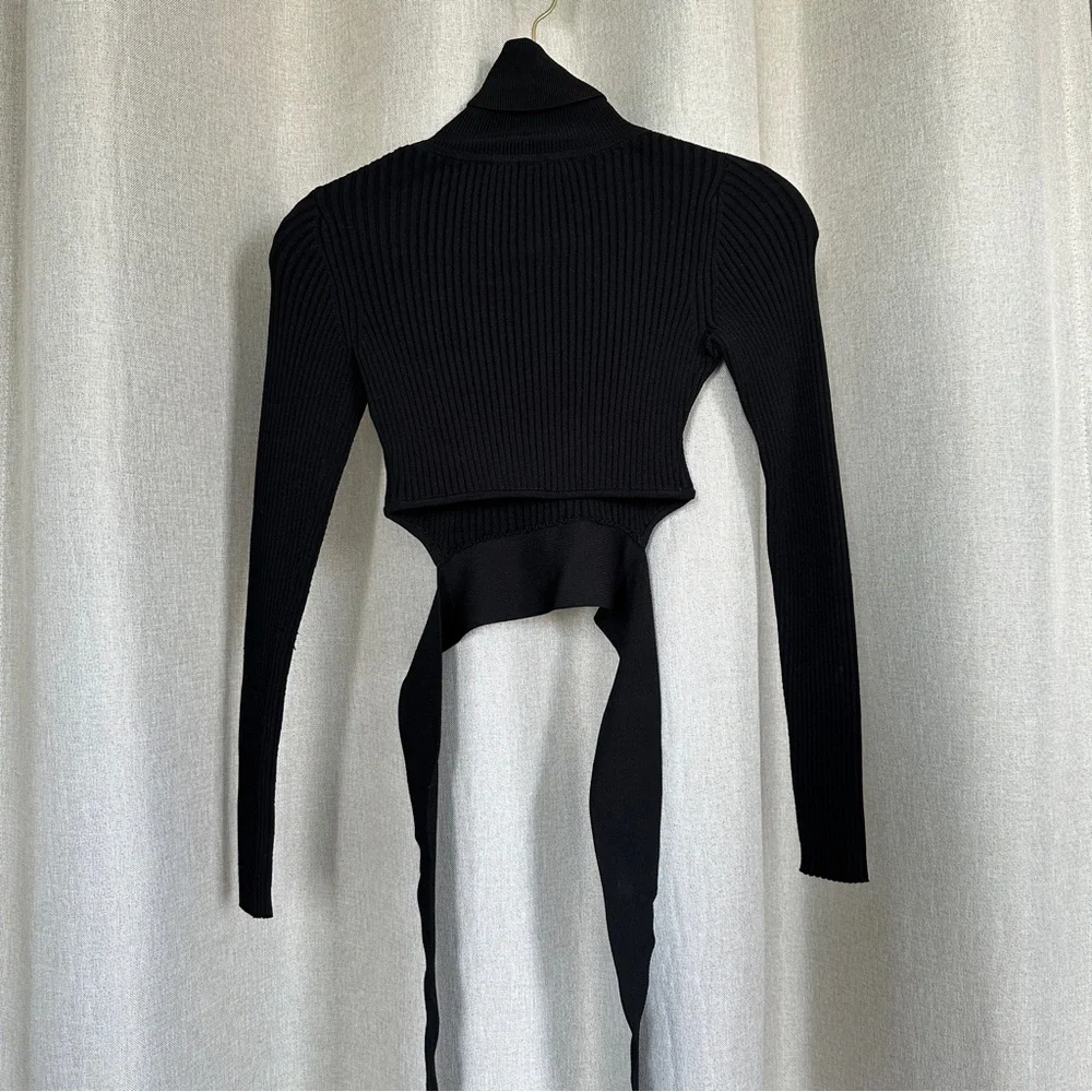 Cushnie Et Ochs Tie Waist Cropped Black Turtleneck Wrap Sweater XS - Picture 3 of 11